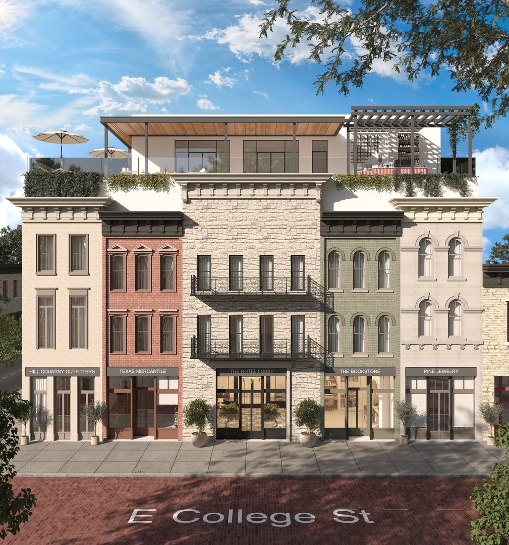 Conceptual boutique hotel rendering in Texas